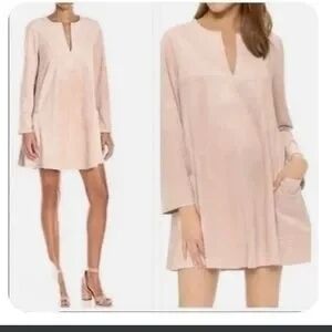 BCBGMaxAzria Beritt Blush Pink Faux Suede Long-Sleeve Shift Dress